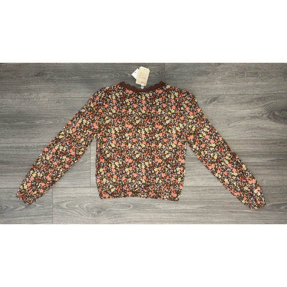 Self Esteem Floral Blouse Long Sleeve Lace Trim Square Neck Button Front M - Picture 2 of 5